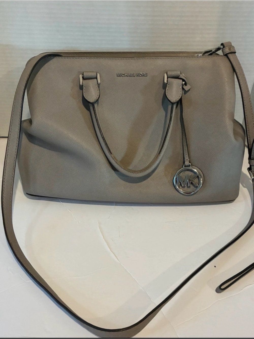 Michael Kors Grey Taupe Saffiano Satchel with Shoulder Strap